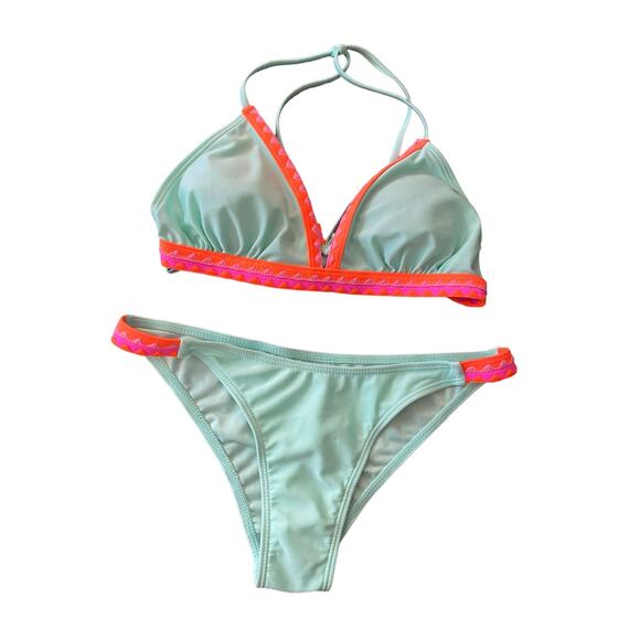 Bikini Women's Swimwear 2pc Size Small Mint Green & Coral - Picture 16 of 16